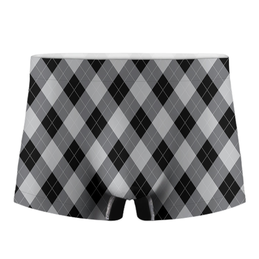 Grey And Black Argyle Pattern Print Men's Boxer Briefs