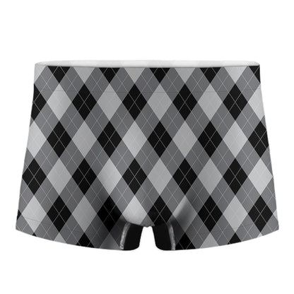 Grey And Black Argyle Pattern Print Men's Boxer Briefs