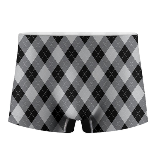 Grey And Black Argyle Pattern Print Men's Boxer Briefs