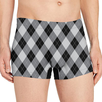 Grey And Black Argyle Pattern Print Men's Boxer Briefs