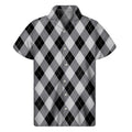 Grey And Black Argyle Pattern Print Men's Short Sleeve Shirt