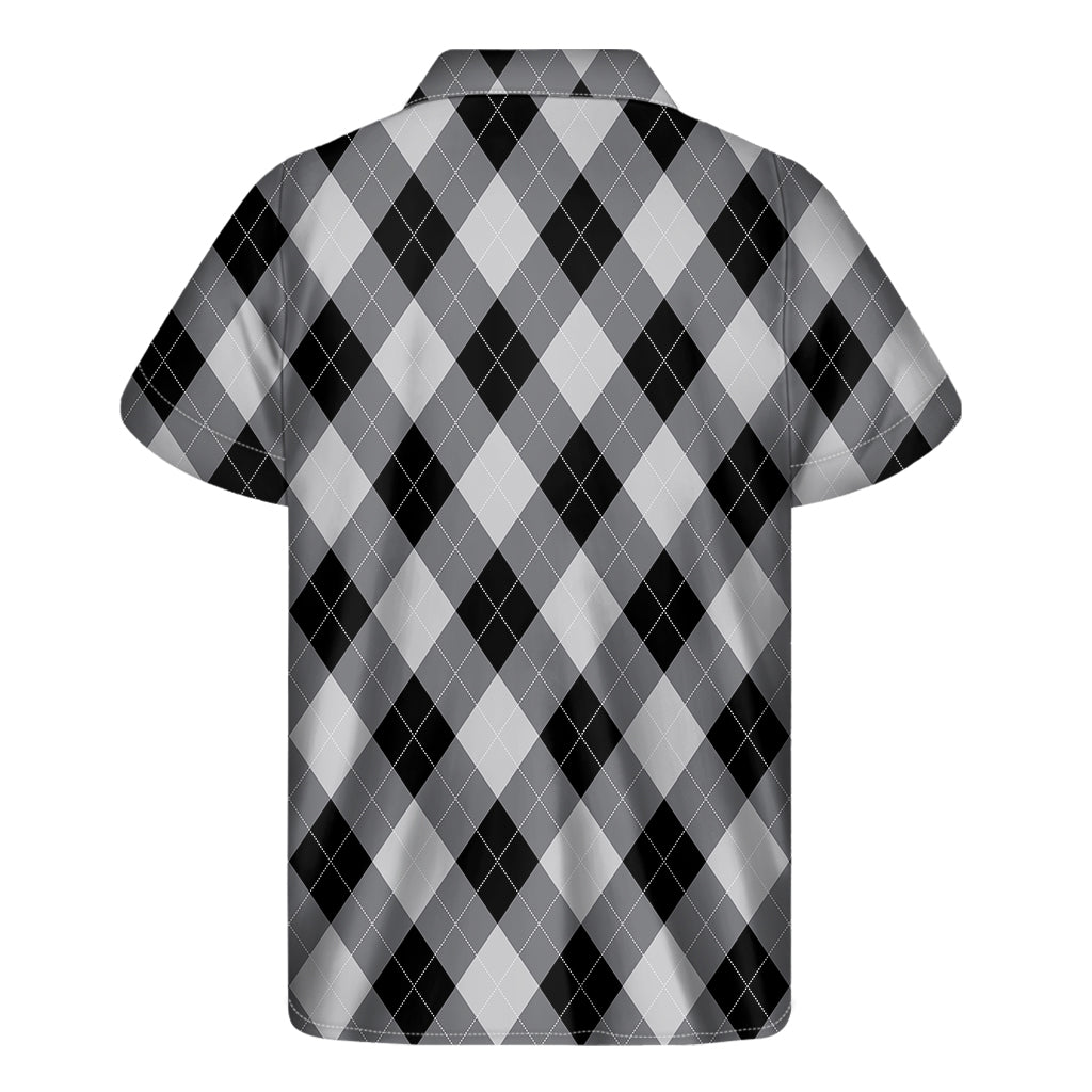 Grey And Black Argyle Pattern Print Men's Short Sleeve Shirt
