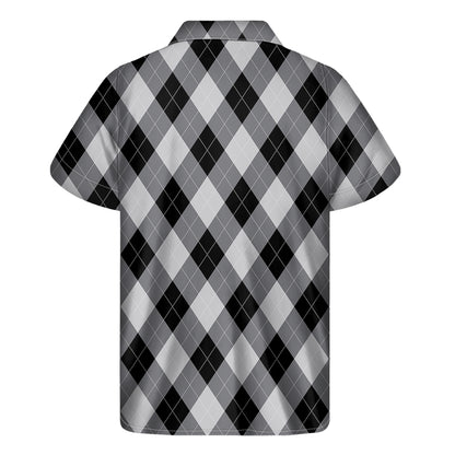 Grey And Black Argyle Pattern Print Men's Short Sleeve Shirt