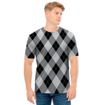 Grey And Black Argyle Pattern Print Men's T-Shirt