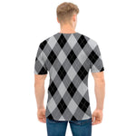 Grey And Black Argyle Pattern Print Men's T-Shirt