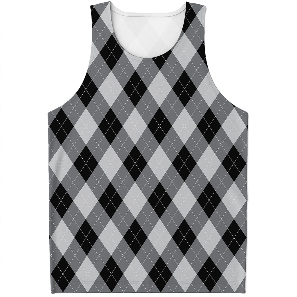 Grey And Black Argyle Pattern Print Men's Tank Top