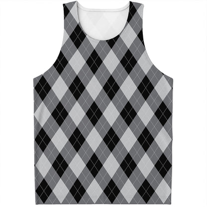 Grey And Black Argyle Pattern Print Men's Tank Top