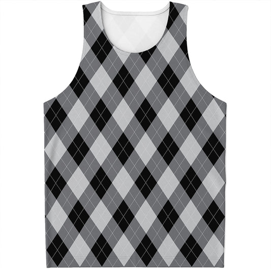 Grey And Black Argyle Pattern Print Men's Tank Top