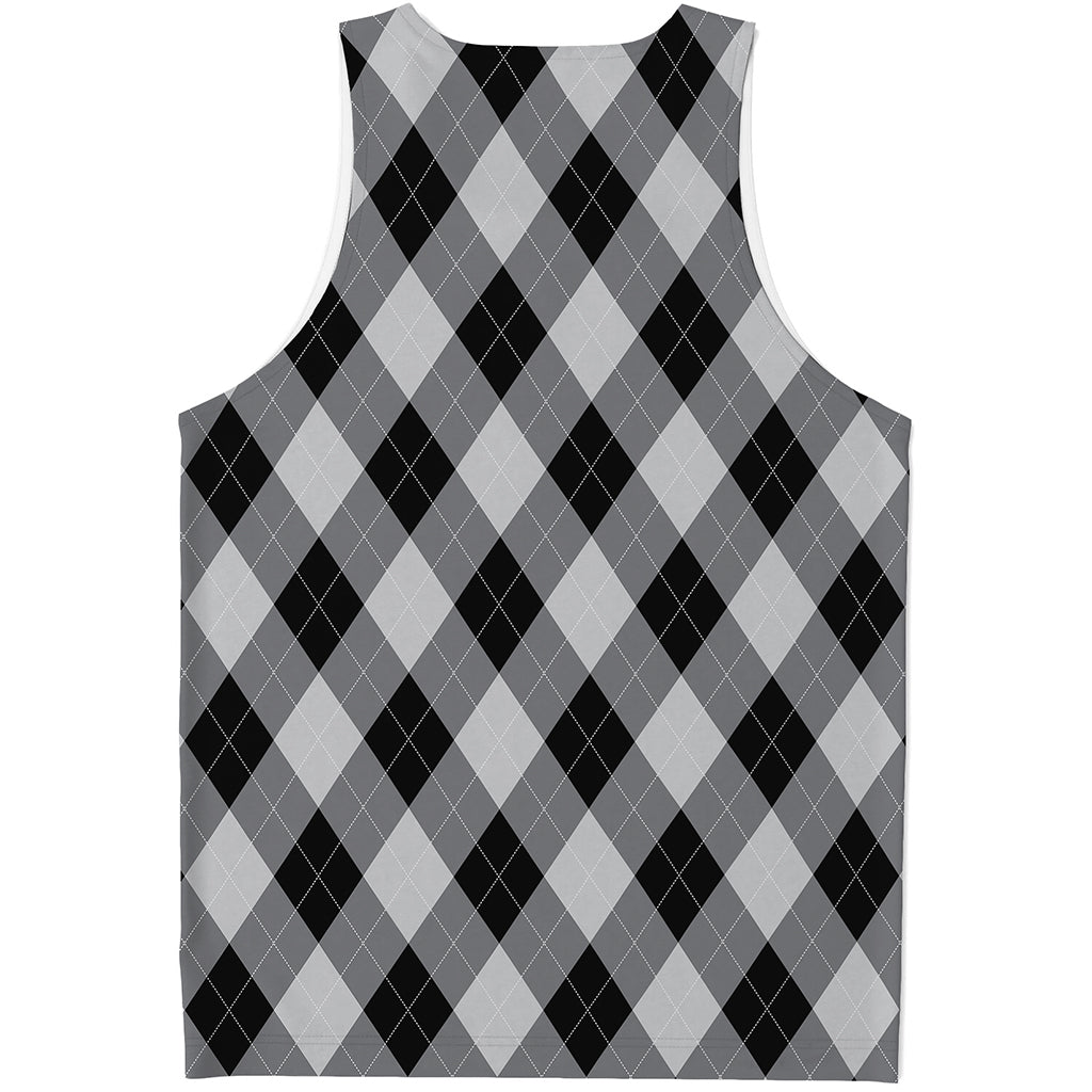 Grey And Black Argyle Pattern Print Men's Tank Top