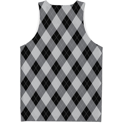 Grey And Black Argyle Pattern Print Men's Tank Top