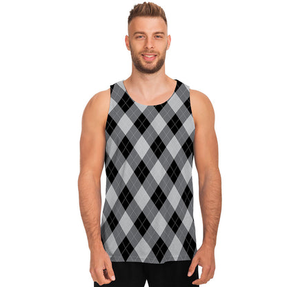 Grey And Black Argyle Pattern Print Men's Tank Top