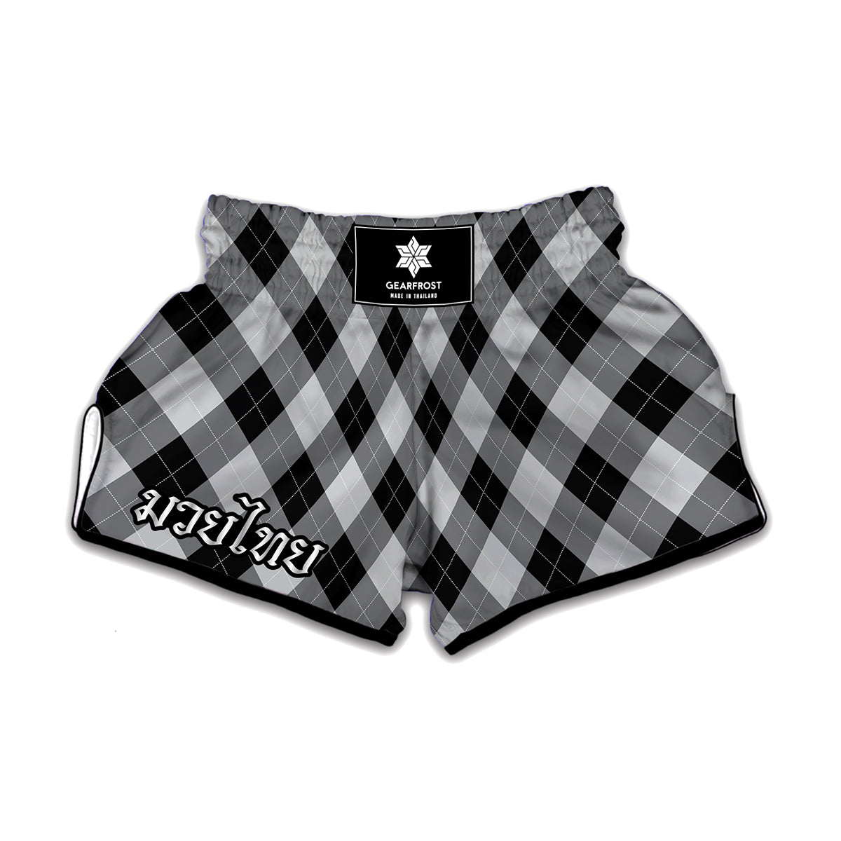 Grey And Black Argyle Pattern Print Muay Thai Boxing Shorts
