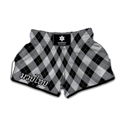 Grey And Black Argyle Pattern Print Muay Thai Boxing Shorts