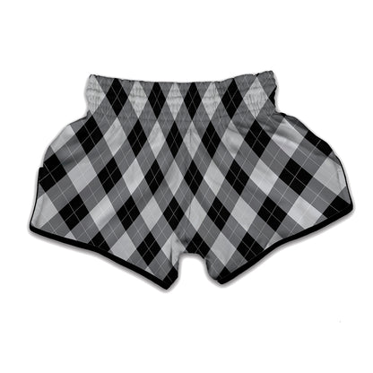 Grey And Black Argyle Pattern Print Muay Thai Boxing Shorts