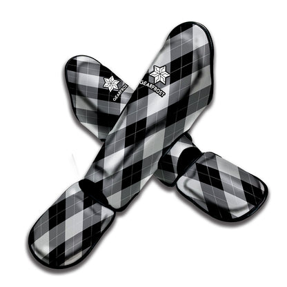 Grey And Black Argyle Pattern Print Muay Thai Shin Guard