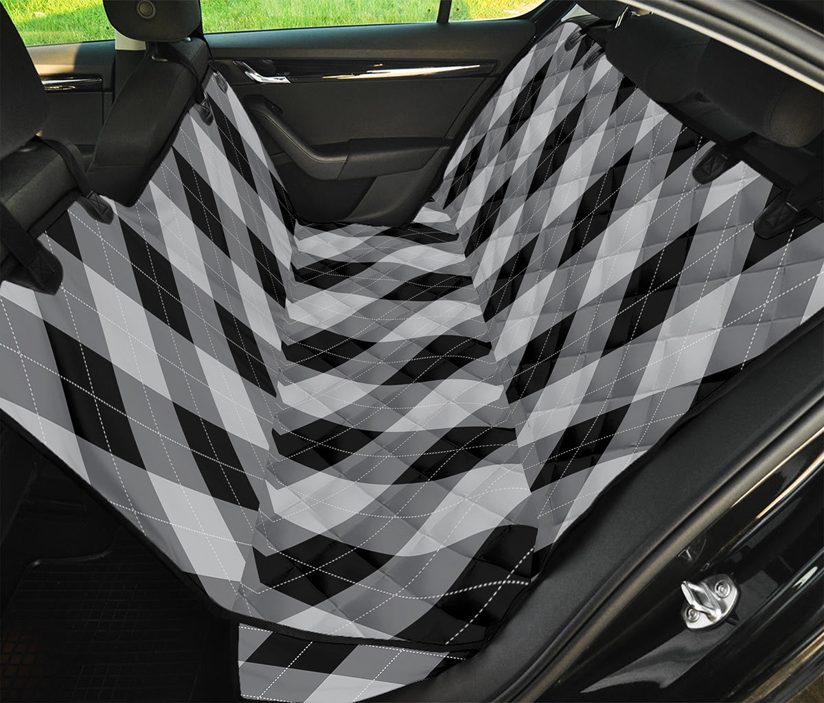 Grey And Black Argyle Pattern Print Pet Car Back Seat Cover