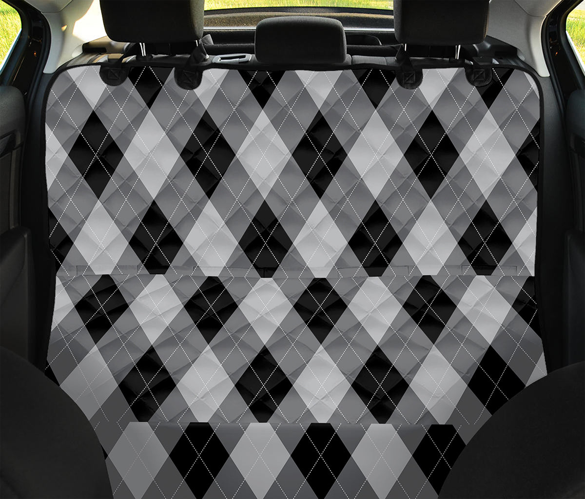 Grey And Black Argyle Pattern Print Pet Car Back Seat Cover