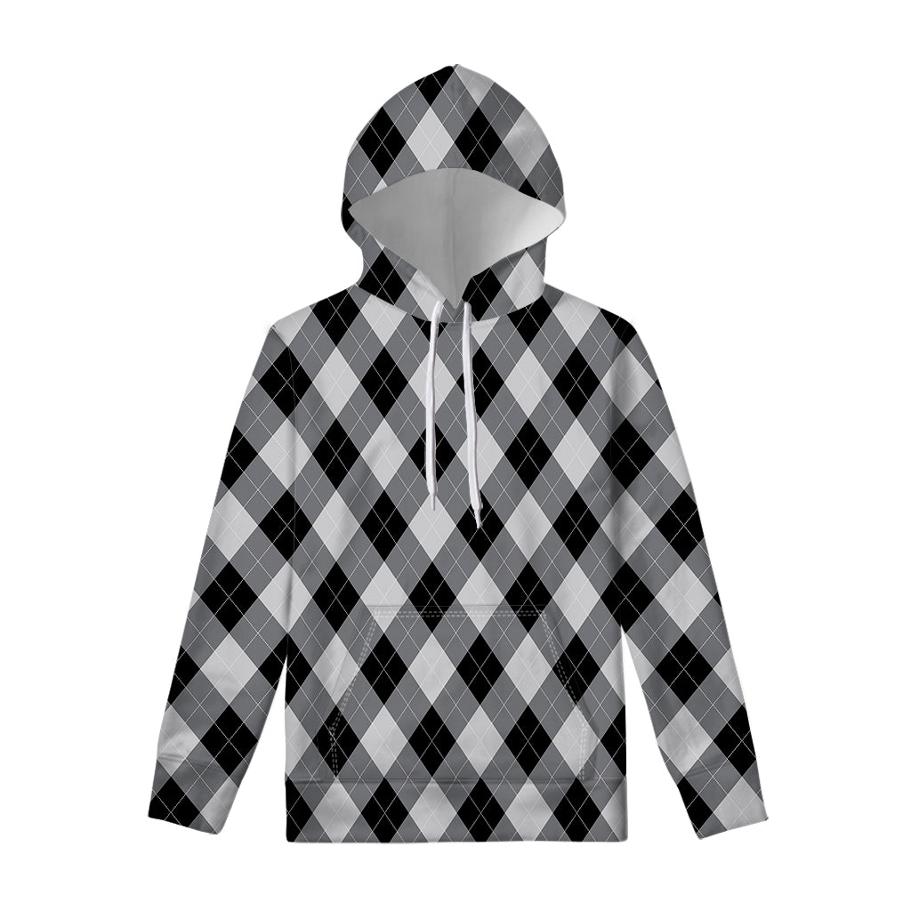 Grey And Black Argyle Pattern Print Pullover Hoodie