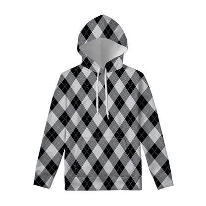 Grey And Black Argyle Pattern Print Pullover Hoodie