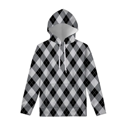 Grey And Black Argyle Pattern Print Pullover Hoodie