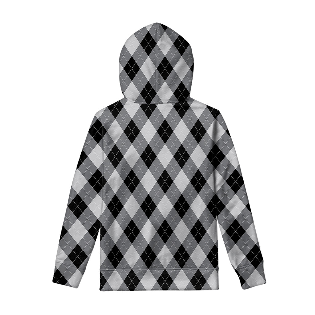 Grey And Black Argyle Pattern Print Pullover Hoodie