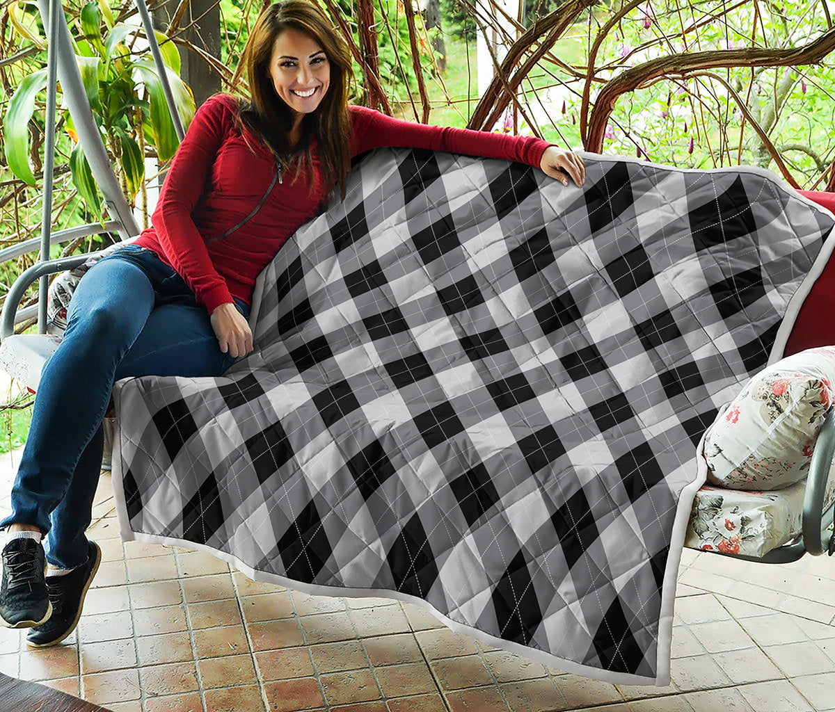 Grey And Black Argyle Pattern Print Quilt