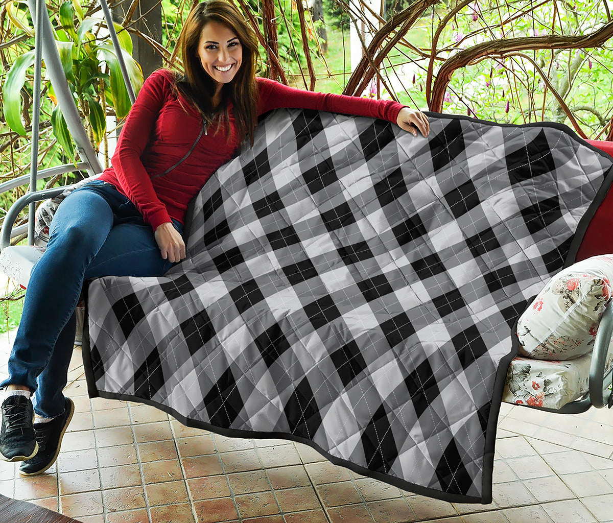 Grey And Black Argyle Pattern Print Quilt