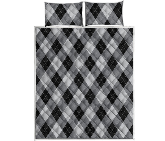 Grey And Black Argyle Pattern Print Quilt Bed Set