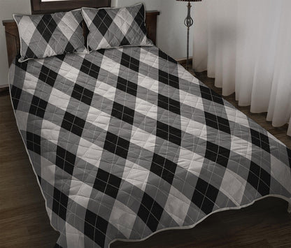 Grey And Black Argyle Pattern Print Quilt Bed Set