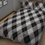 Grey And Black Argyle Pattern Print Quilt Bed Set
