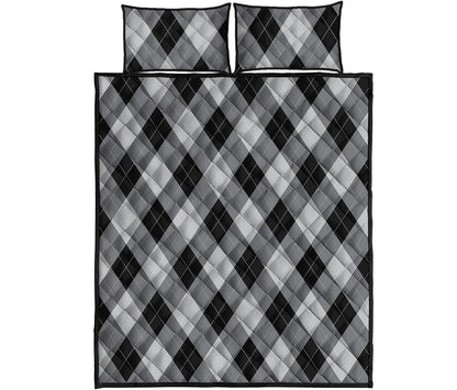 Grey And Black Argyle Pattern Print Quilt Bed Set