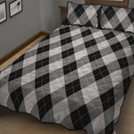 Grey And Black Argyle Pattern Print Quilt Bed Set