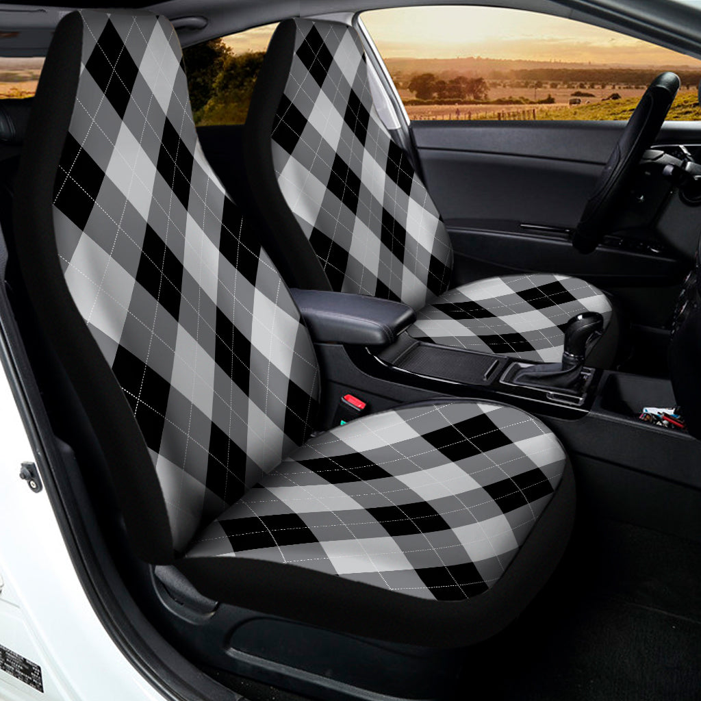 Grey And Black Argyle Pattern Print Universal Fit Car Seat Covers