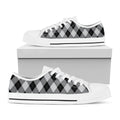 Grey And Black Argyle Pattern Print White Low Top Sneakers