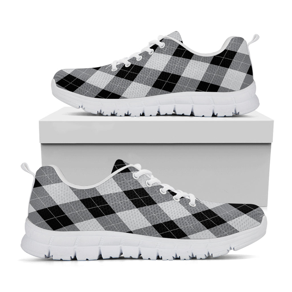 Grey And Black Argyle Pattern Print White Sneakers