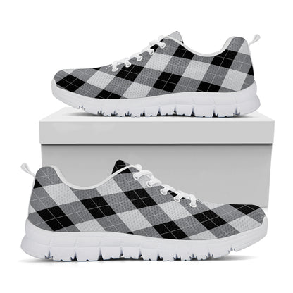 Grey And Black Argyle Pattern Print White Sneakers