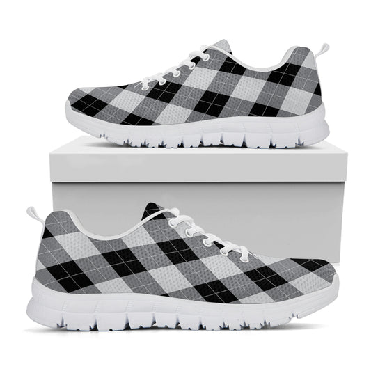 Grey And Black Argyle Pattern Print White Sneakers