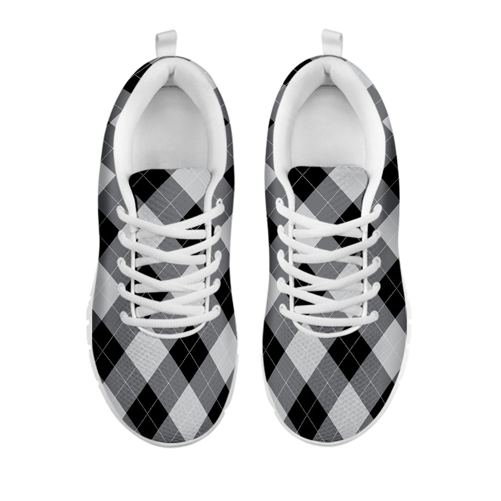 Grey And Black Argyle Pattern Print White Sneakers