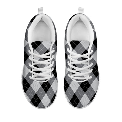 Grey And Black Argyle Pattern Print White Sneakers