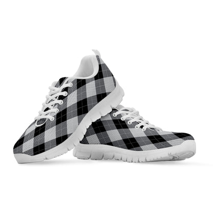 Grey And Black Argyle Pattern Print White Sneakers