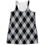 Grey And Black Argyle Pattern Print Women's Racerback Tank Top