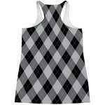 Grey And Black Argyle Pattern Print Women's Racerback Tank Top