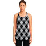 Grey And Black Argyle Pattern Print Women's Racerback Tank Top