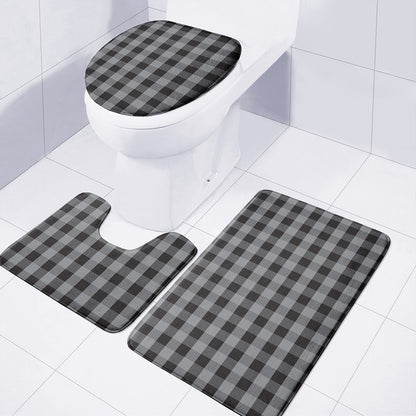 Grey And Black Check Pattern Print 3 Piece Bath Mat Set