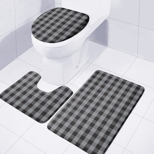 Grey And Black Check Pattern Print 3 Piece Bath Mat Set