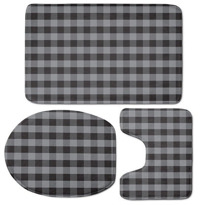 Grey And Black Check Pattern Print 3 Piece Bath Mat Set