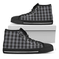Grey And Black Check Pattern Print Black High Top Sneakers