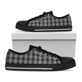 Grey And Black Check Pattern Print Black Low Top Sneakers