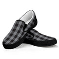 Grey And Black Check Pattern Print Black Slip On Sneakers