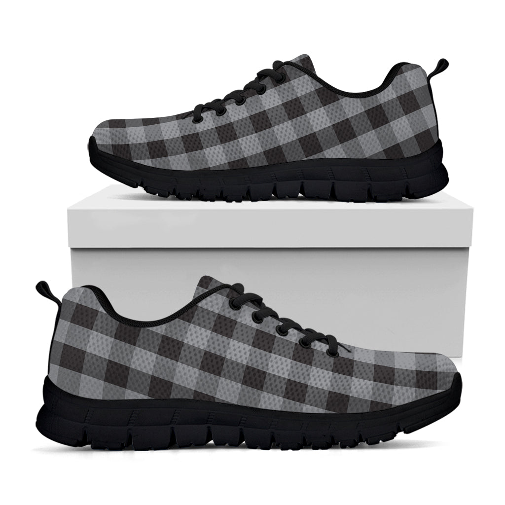 Grey And Black Check Pattern Print Black Sneakers